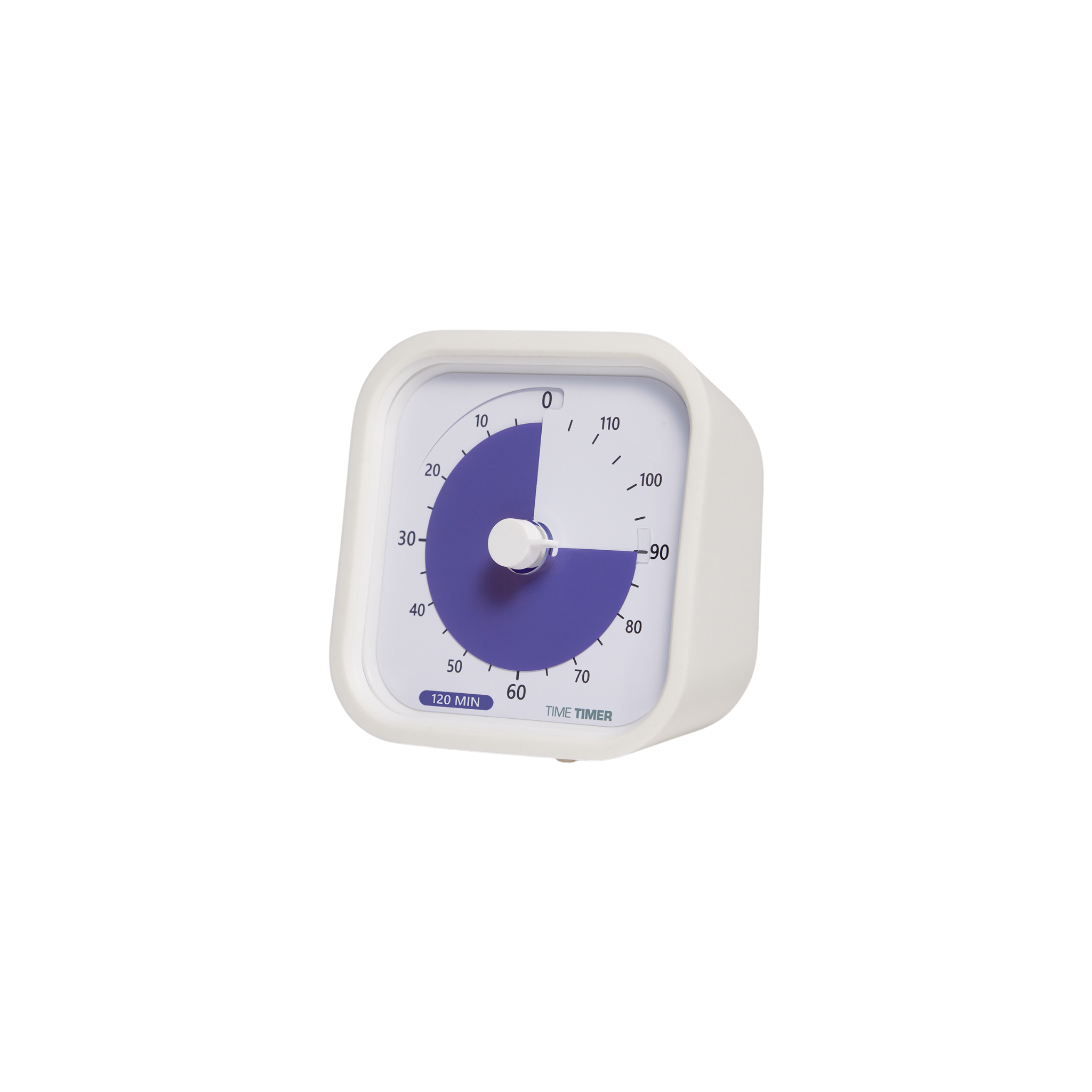 The Time Timer MOD Education (120 min) by Time Timer, featuring a square white frame and blue visual section, displays 90 minutes left. Perfect for visual time management, it sits on a plain white background.