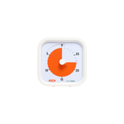 The Time Timer MOD [White] (30 Min) by Time Timer features a white square design and orange display, showing 15 minutes left out of 30. Numbers at 5-minute intervals on the dial make time management simple and clear.
