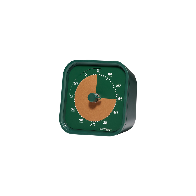 The Time Timer MOD - Home Edition [Metallic Forest] by Time Timer is a 60-minute green square visual timer with an orange section showing time left, currently set to 30 minutes—ideal for executive functioning tasks or home routines.