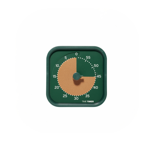 The Time Timer MOD - Home Edition [Metallic Forest] by Time Timer is a green square visual timer with a circular face showing a tan section for up to 60 minutes—perfect for tracking remaining time and supporting executive functioning.