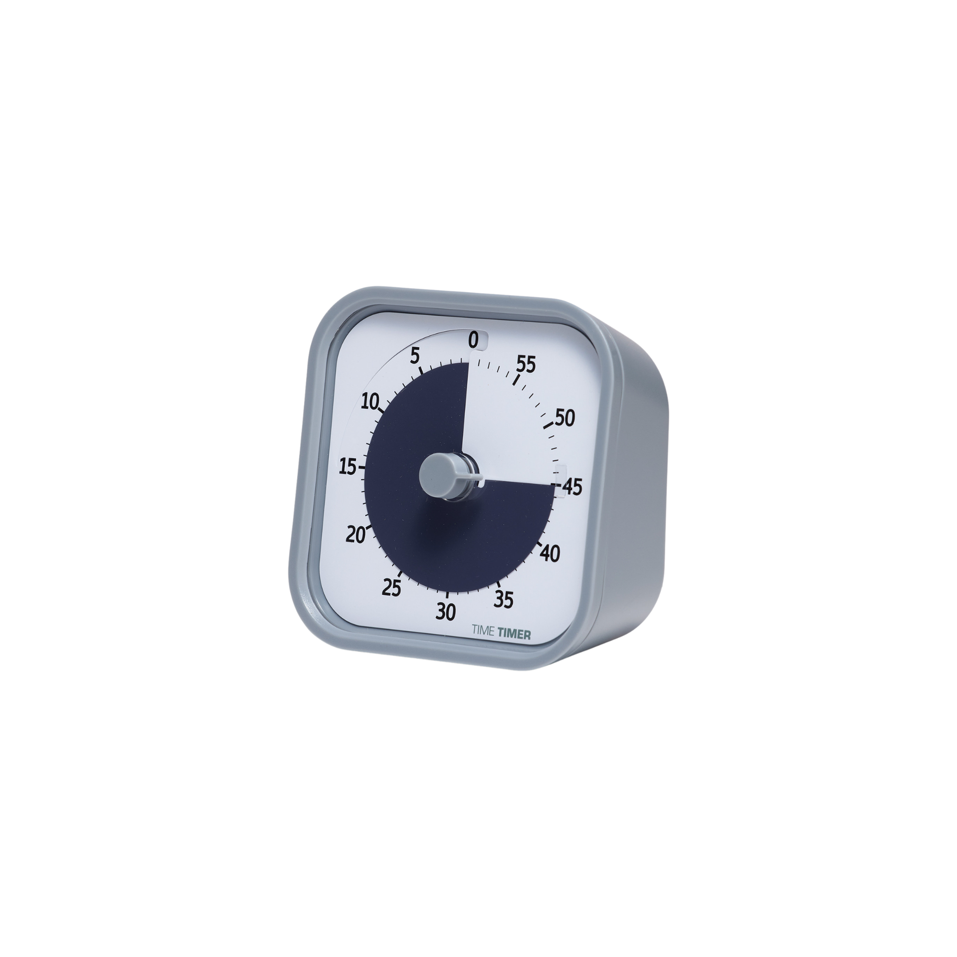 The Time Timer MOD - Home Edition [Pale Shale Grey] by Time Timer shows about 38 minutes left with a dark shaded area from 0 to 38 on its white face. Its visual countdown aids routine management and it's slightly angled to the right.