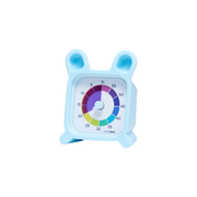 The Time Timer MOD + Protect Case – Bunny by Time Timer is a visual timer with rainbow segments, bunny ear-shaped silicone handles, and a circular dial marked from 0 to 60 minutes.