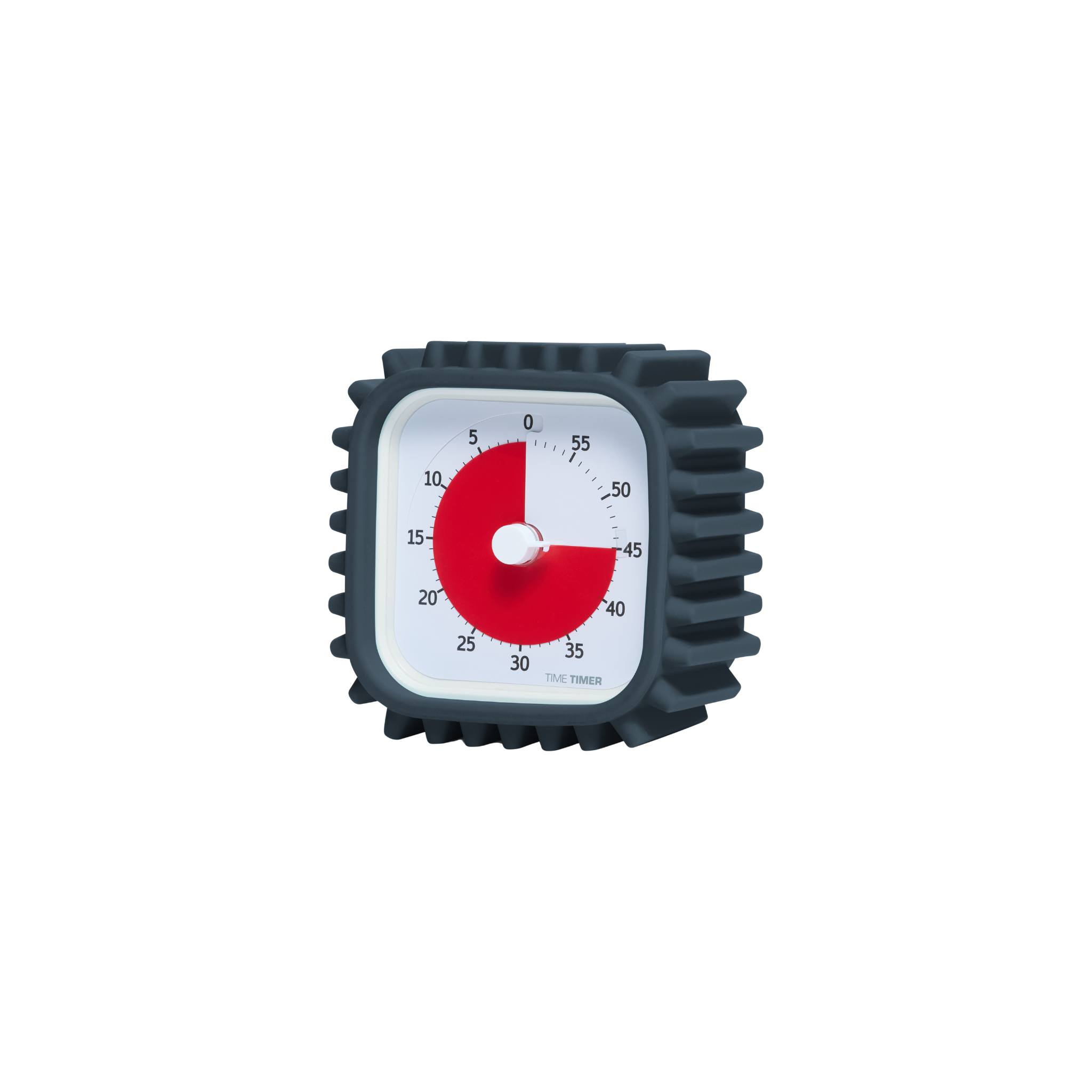 The Time Timer MOD + Protect Case – Tread (60 min) by Time Timer features a black, shock-absorbing case and a white face with a red visual timer set to 35 minutes, displaying numbers in 5-minute intervals.