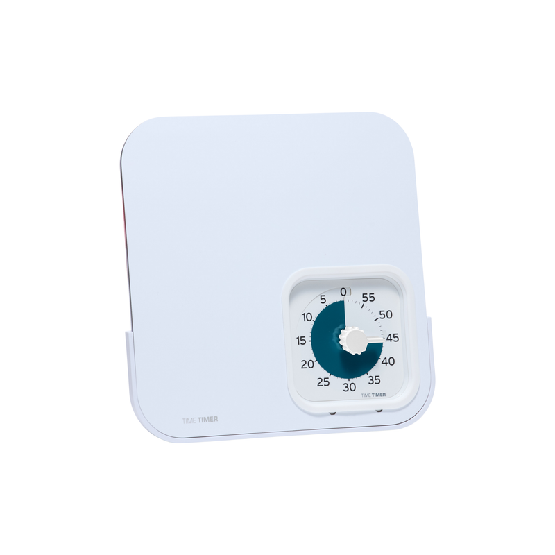 The Time Timer PRO (60 min) by Time Timer is a white, square magnetic visual timer with a round dial set to 30 minutes—ideal for use with dry erase boards.