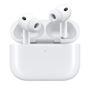 Apple AirPods Pro (3rd Generation) by Apple are in-ear headphones with silicone tips, left/right labels, a white charging case with green indicator light, and feature Active Noise Cancellation for immersive sound.