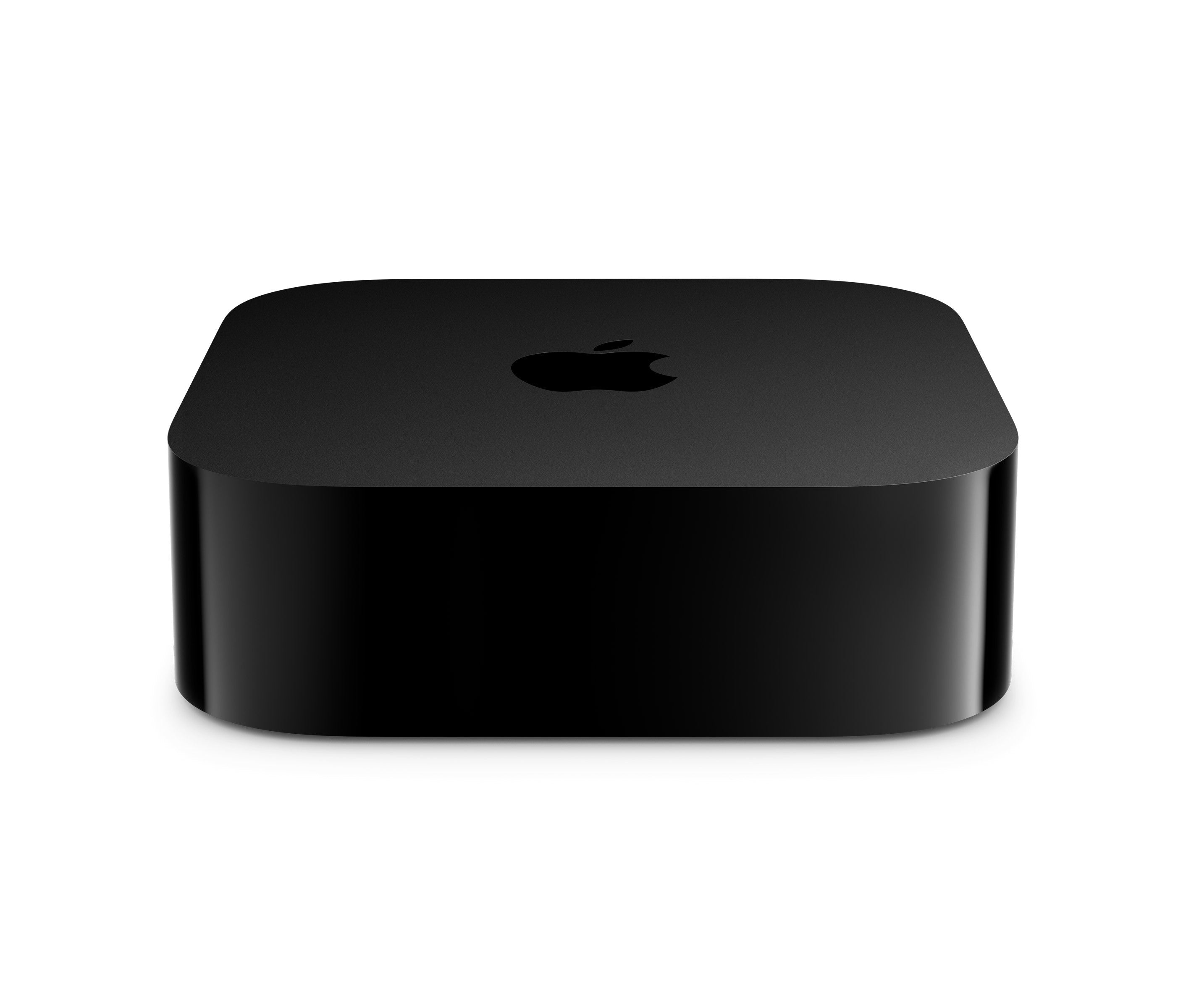 The Apple TV 4K Wi-Fi+Ethernet 128GB (3rd Gen) with HDMI and USB-C Cable Bundle by Apple, a sleek black rectangular device with rounded edges, is displayed against a white background.