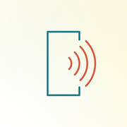 A minimalist blue door icon with orange lines suggests sound or motion detection—perfect for representing Assistive Tech’s Spoken - Tap to Talk AAC App for iPad (Lifetime Subscription). Light gradient background enhances modern, accessible design.