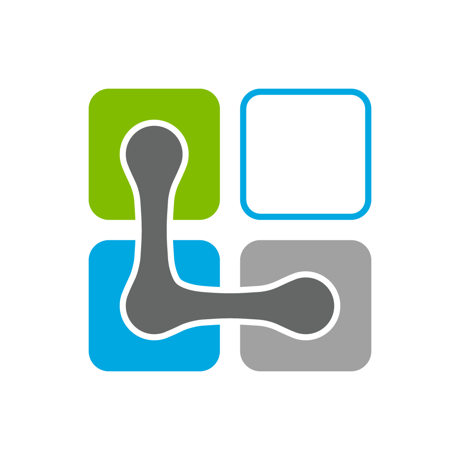 The LAMP Words For Life App for iPad by Assistive Tech features a logo with four rounded squares in green, blue, gray, and white (blue outline), connected by a gray L-shaped form.