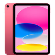 The Apple 11-inch iPad Wi‑Fi + Cellular 512GB (11th Gen) in pink features a black bezel and displays an abstract design with pink, blue, white, and yellow ovals. Powered by the A16 chip for smooth performance.