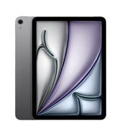 The Apple iPad Air M4 (11-inch & 13-inch) showcases a sleek silver design, a large Liquid Retina display with metallic and purple abstract wallpaper, advanced M4 chip, and a rear camera on the top left.