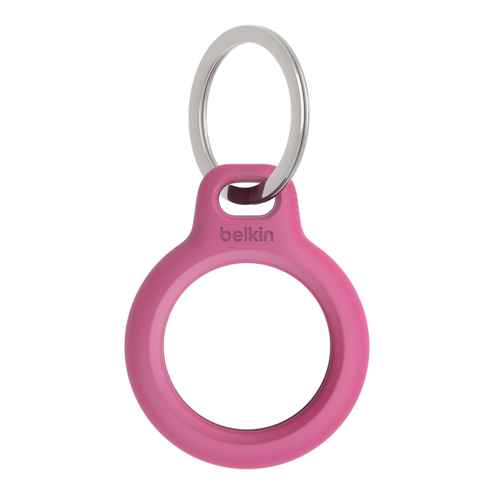 The Assistive Tech Apple AirTag (2nd Gen) 4 Pack with Secure Holder Bundle includes keychains with circular openings and metallic rings to securely hold your AirTags, making them easy to track via the Find My network.