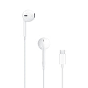 The Apple EarPods with USB-C Connector by Apple are white, in-ear headphones shown next to their USB-C connector on a plain white background, designed for high-quality audio.