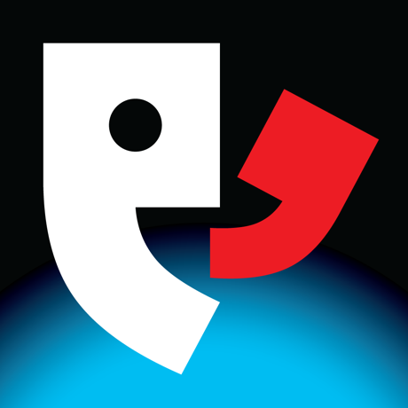 The Proloquo4Text AAC App for iPad by AssistiveWare features a stylized white comma and red apostrophe forming abstract faces on a black background with a blue glow, evoking modern communication and assistive technology.