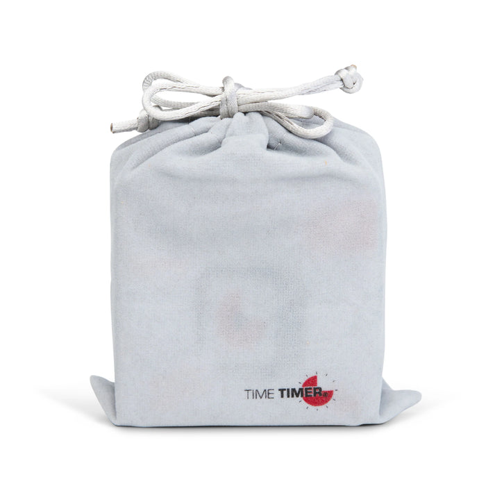 A picture of the soft grey carry bag with a time timer logo that comes with the time timer.