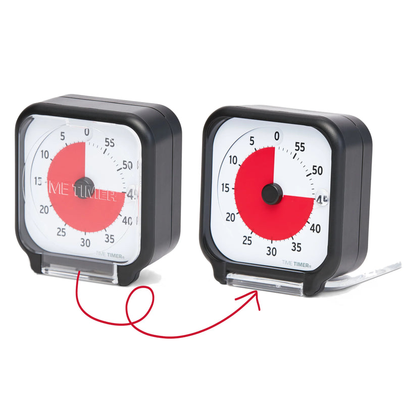 A time timer showing the screen cover flipping around to become a stand