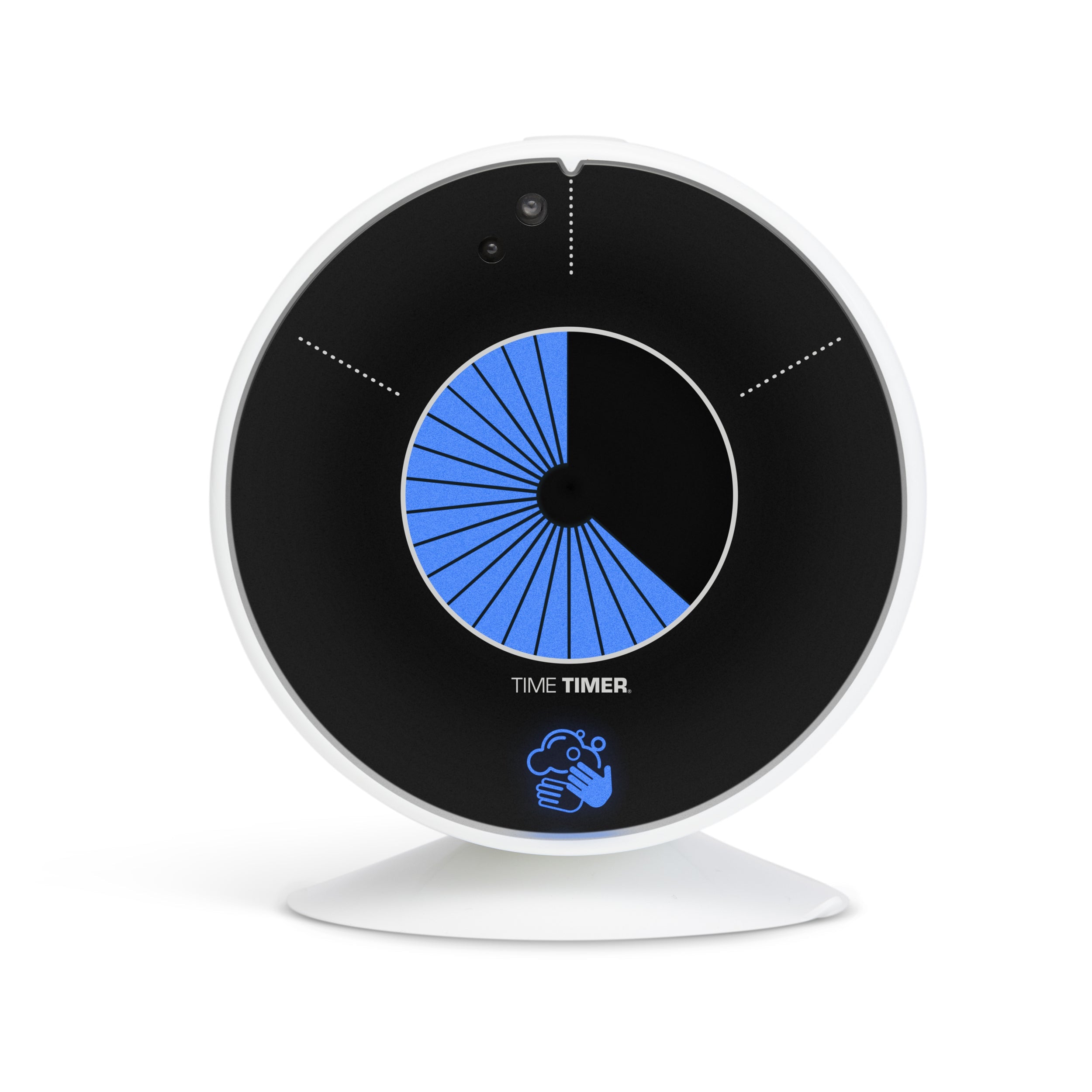 The Time Timer PRO Applied Touchless 30 Second Handwashing Visual Timer by Time Timer features a round black and white face with a blue section for remaining time, a TIME TIMER label, and cloud icon—perfect for effective touchless 30 second handwashing.