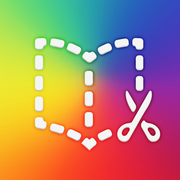 A white dashed-line open book with a scissor icon overlays a rainbow gradient, representing creativity and the Book Creator App for iPad by Assistive Tech—perfect for crafting children's picture books or creating ebooks.