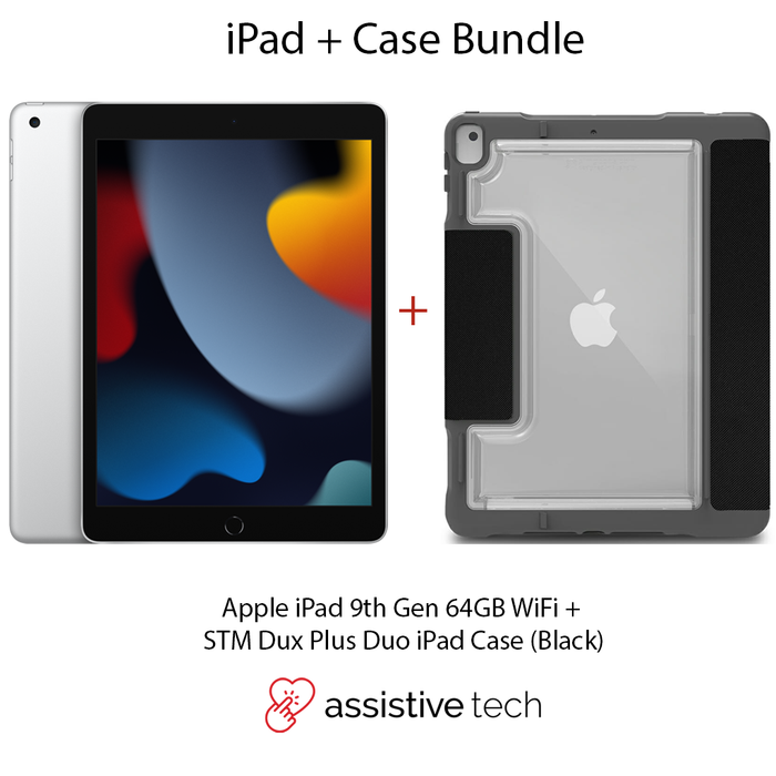 Apple iPad 64GB Wi-Fi (9th Gen) [Silver] + STM Dux Plus Duo Case [Black] Bundle