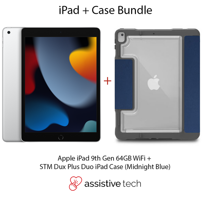 Apple iPad 64GB Wi-Fi (9th Gen) [Silver] + STM Dux Plus Duo Case [Midnight Blue] Bundle