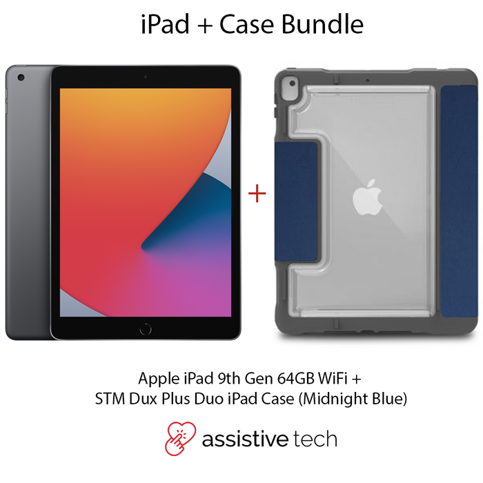 Apple iPad 64GB Wi-Fi (9th Gen) [Space Grey] + STM Dux Plus Duo Case [Midnight Blue] Bundle