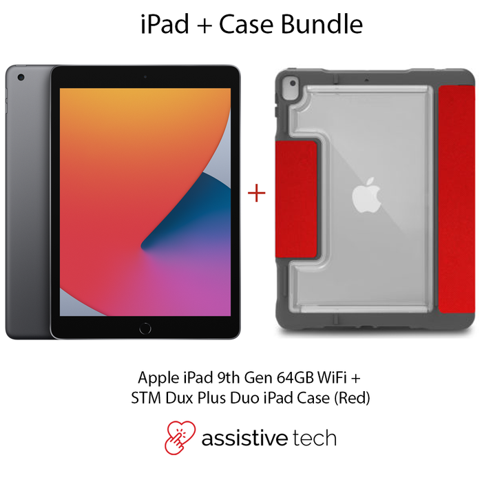 Apple iPad 64GB Wi-Fi (9th Gen) [Space Grey] + STM Dux Plus Duo Case [Red] Bundle