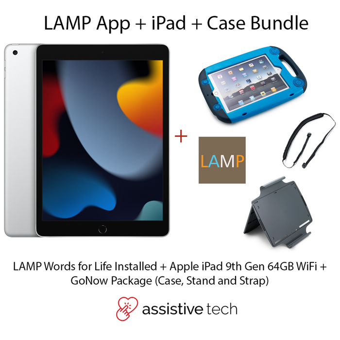 Apple iPad 64GB Wi-Fi (9th Gen) [Silver] + GoNow Case Package + LAMP Words for Life App Bundle