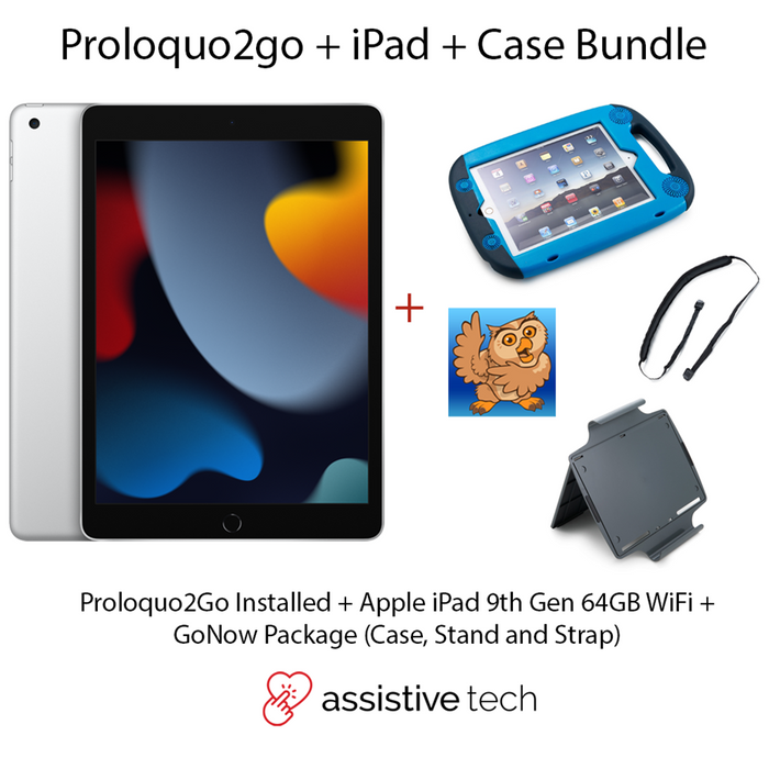 Apple iPad 64GB Wi-Fi (9th Gen) [Silver] + GoNow Case Package + Proloquo2Go AAC App Bundle