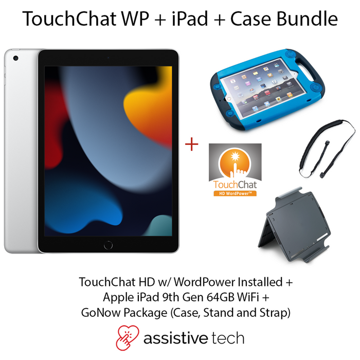 Apple iPad 64GB Wi-Fi (9th Gen) [Silver] + GoNow Case Package + TouchChat HD WordPower App Bundle