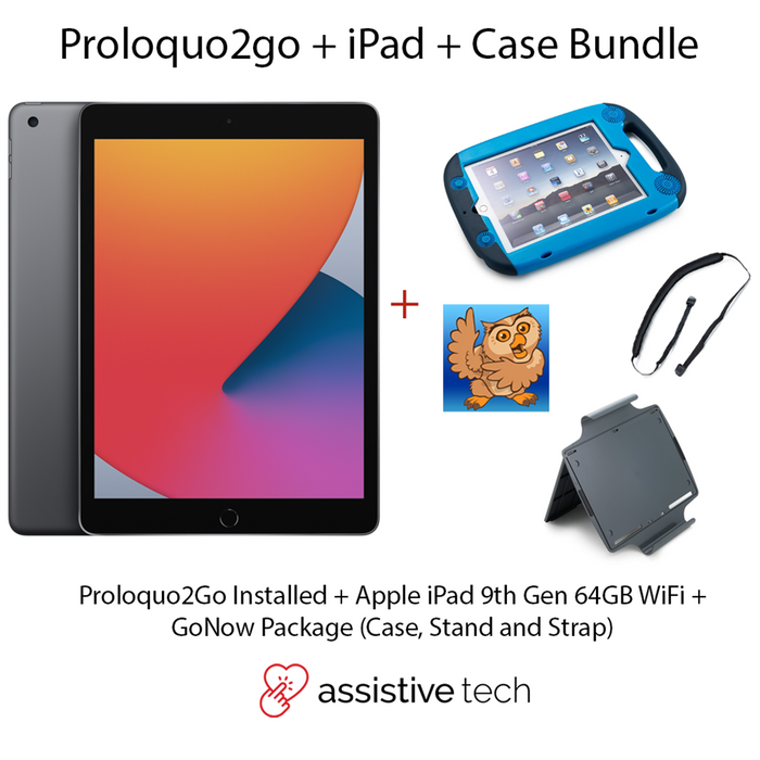 Apple iPad 64GB Wi-Fi (9th Gen) [Space Grey] + GoNow Case Package + Proloquo2Go AAC App Bundle