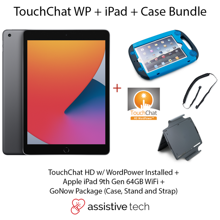 Apple iPad 64GB Wi-Fi (9th Gen) [Space Grey] + GoNow Case Package + TouchChat HD WordPower App Bundle