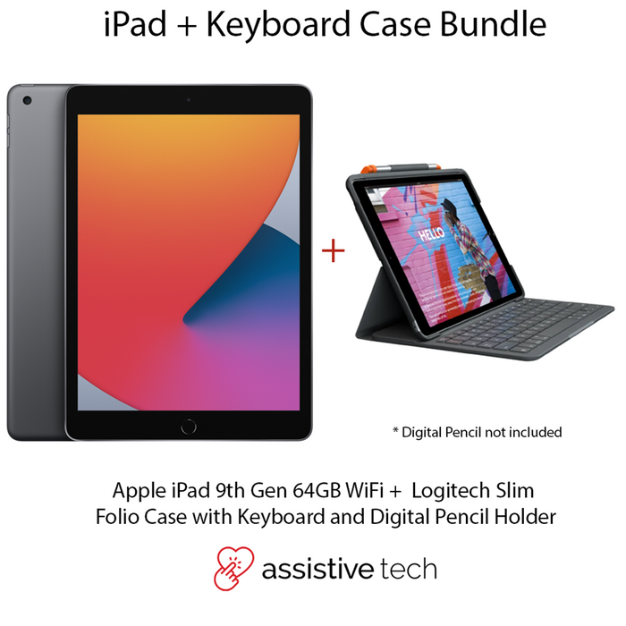 Apple iPad 64GB Wi-Fi (9th Gen) [Space Grey] + Logitech Slim Folio Keyboard Case Bundle