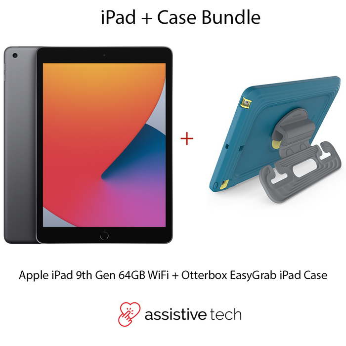 Apple iPad 64GB Wi-Fi (9th Gen) [Space Grey] + OtterBox EasyGrab Case [Galaxy Runner Blue] Bundle