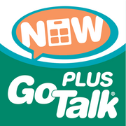 Logo with an orange speech bubble featuring "NOW" and a keypad above "GoTalk NOW PLUS" on green, representing the Attainment GoTalk NOW PLUS App for iPad—ideal for AAC or augmentative and alternative communication needs.