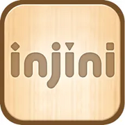 The Injini App for iPad by Assistive Tech features a square logo: “injini” in rounded brown lowercase letters centered on a light wood texture with a thick brown border, creating a warm, welcoming look ideal for early intervention and special needs.